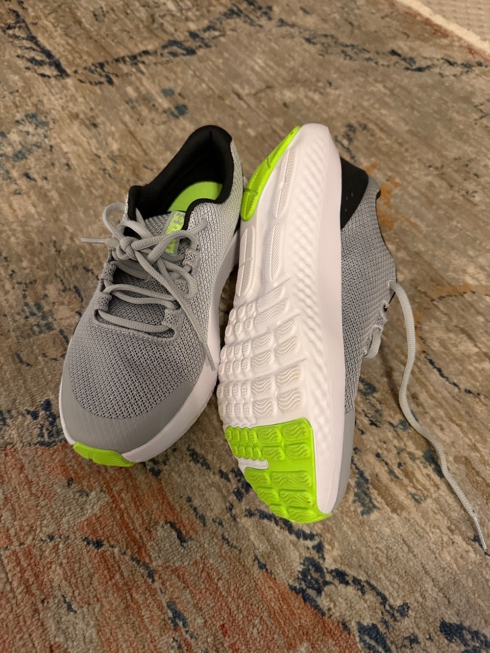 Under Armour Kids Grey and Neon Green Athletic Shoes